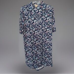 Women’s Ink & Ivy Navy Paisley Sleep, Lounge Shirt NEW Button Up short sleeve